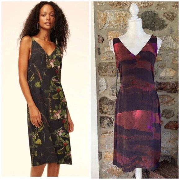 NWT Aritzia Babaton Corey Silk Midi Dress Cabernet Multi Womens 4 $178 - Picture 1 of 12